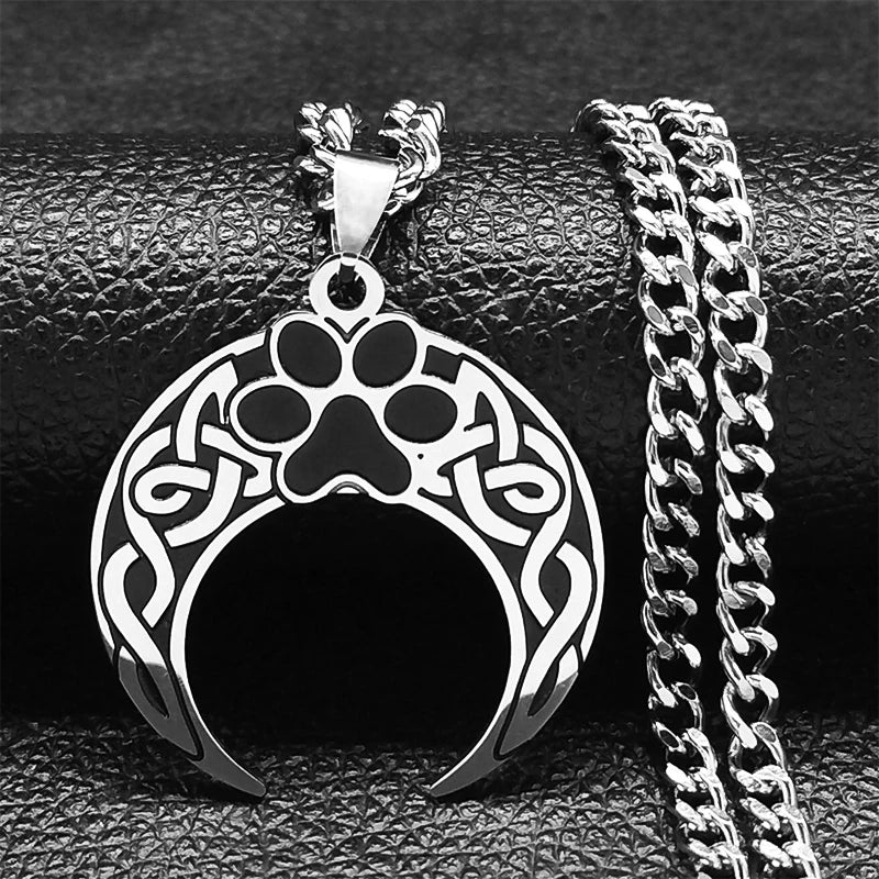 Viking Witch Celtic Knot Pendant Necklace Stainless Steel Men Chain Odin Gothic Necklace Protection Amulet Jewelry Nudo De Bruja