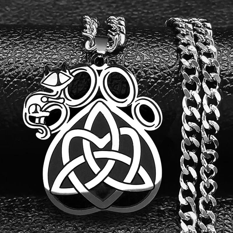 Viking Witch Celtic Knot Pendant Necklace Stainless Steel Men Chain Odin Gothic Necklace Protection Amulet Jewelry Nudo De Bruja