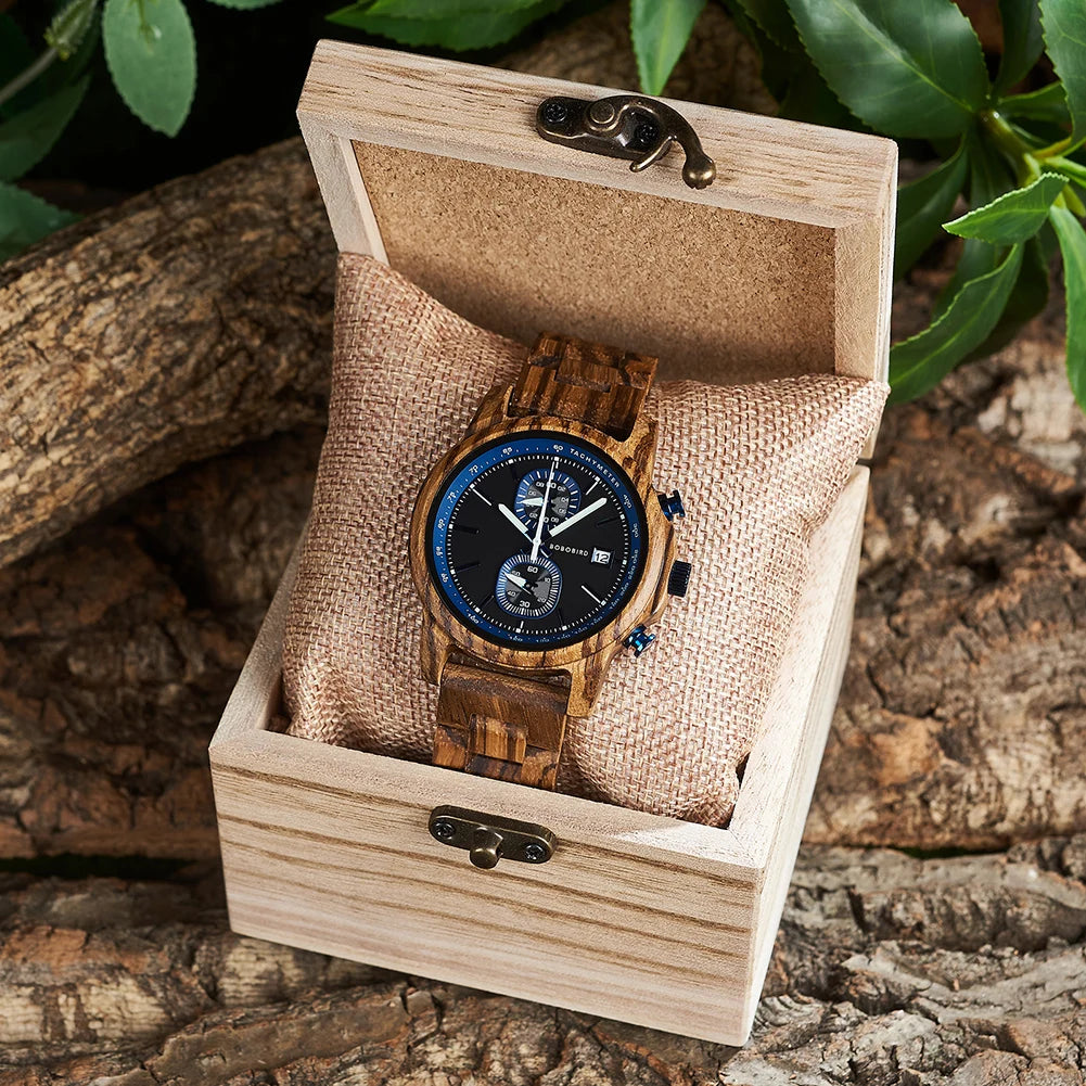 Men'S Wooden Watches Fashion Quartz Wrist Watch for Men Chronograph Clock with Wood Gift Box Reloj Hombre Custom