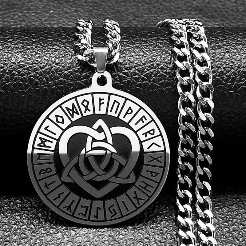 Viking Witch Celtic Knot Pendant Necklace Stainless Steel Men Chain Odin Gothic Necklace Protection Amulet Jewelry Nudo De Bruja