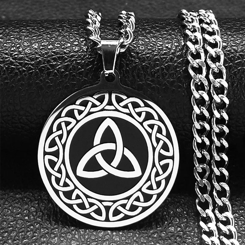 Viking Witch Celtic Knot Pendant Necklace Stainless Steel Men Chain Odin Gothic Necklace Protection Amulet Jewelry Nudo De Bruja