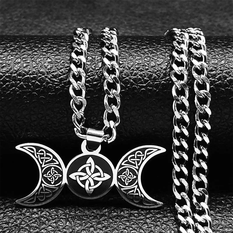 Viking Witch Celtic Knot Pendant Necklace Stainless Steel Men Chain Odin Gothic Necklace Protection Amulet Jewelry Nudo De Bruja