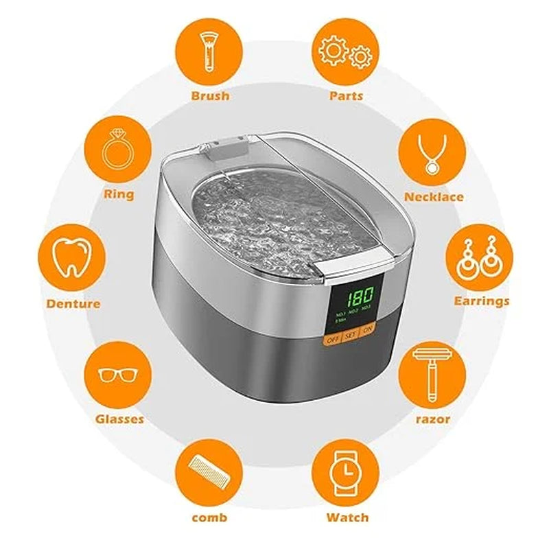 Ultrasonic Jewelry Cleaner, 750Ml Sonic Cleaner with Digital Timer for Eyeglasses, Rings, Coins，Silver，Denture Ultrasonic Cleaner Solution for Gifts