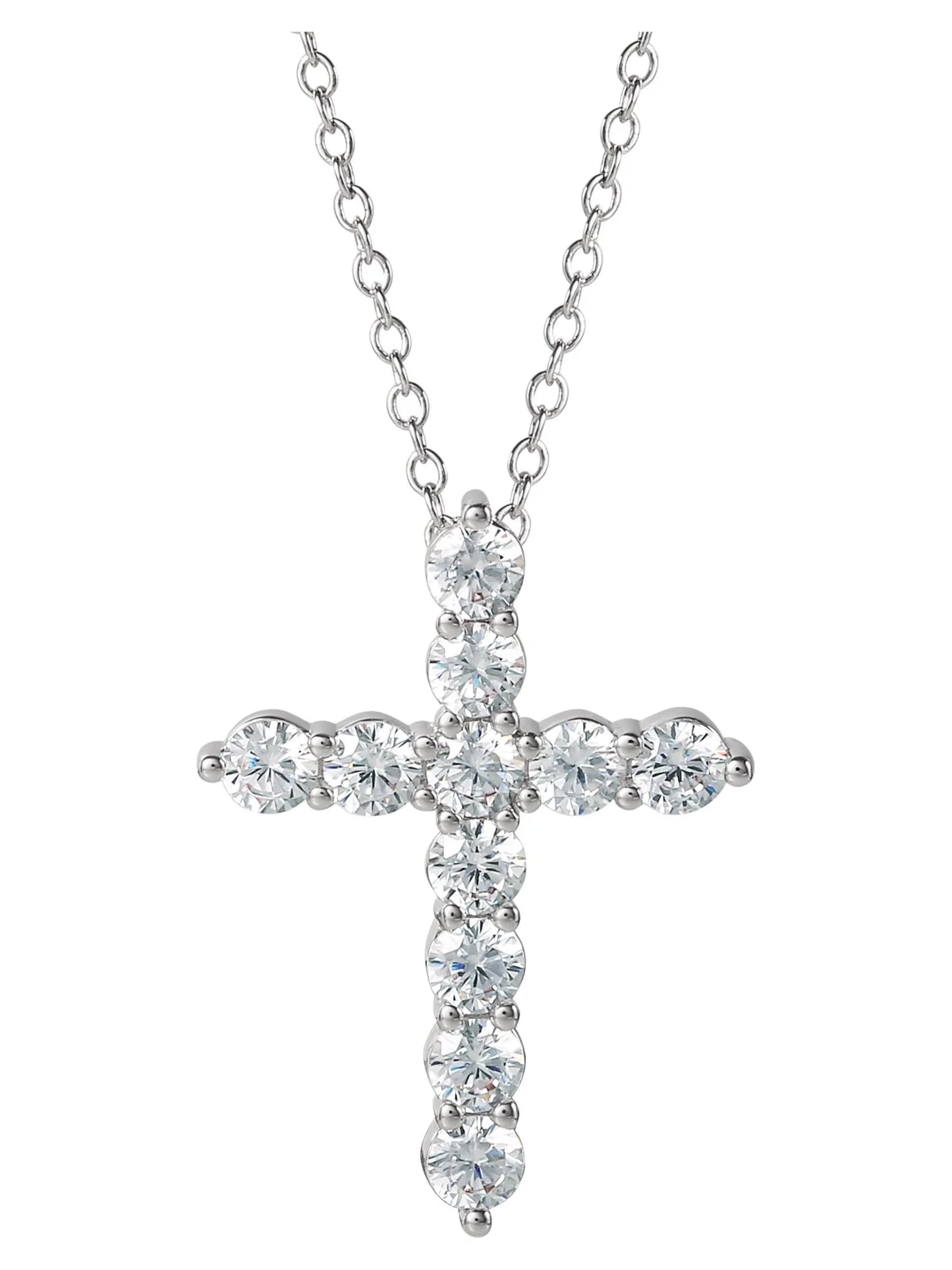 Brilliance, Fine Silver Plated Brass Cubic Zirconia Cross Pendant, 18" + 2" Ext Chain