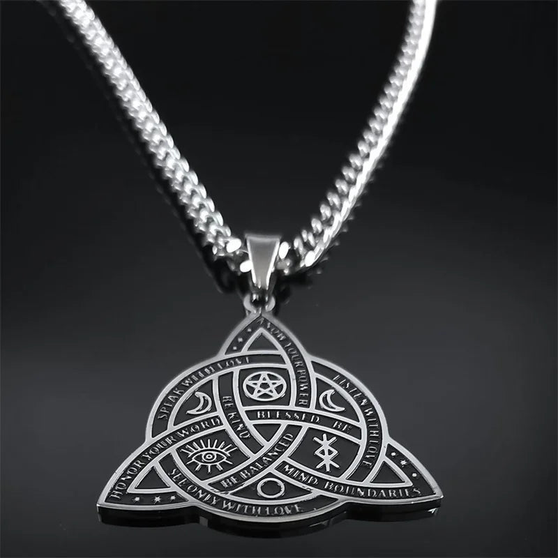 Viking Witch Celtic Knot Pendant Necklace Stainless Steel Men Chain Odin Gothic Necklace Protection Amulet Jewelry Nudo De Bruja