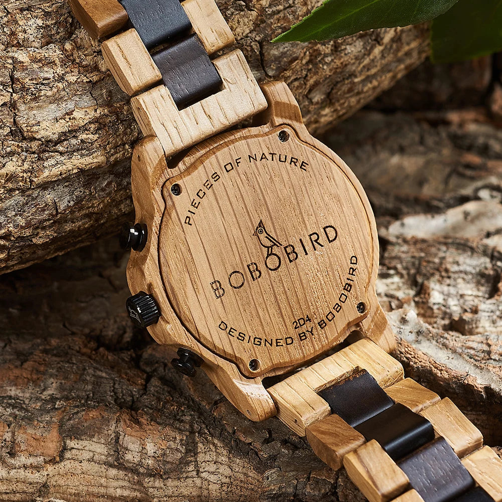 Men'S Wooden Watches Fashion Quartz Wrist Watch for Men Chronograph Clock with Wood Gift Box Reloj Hombre Custom