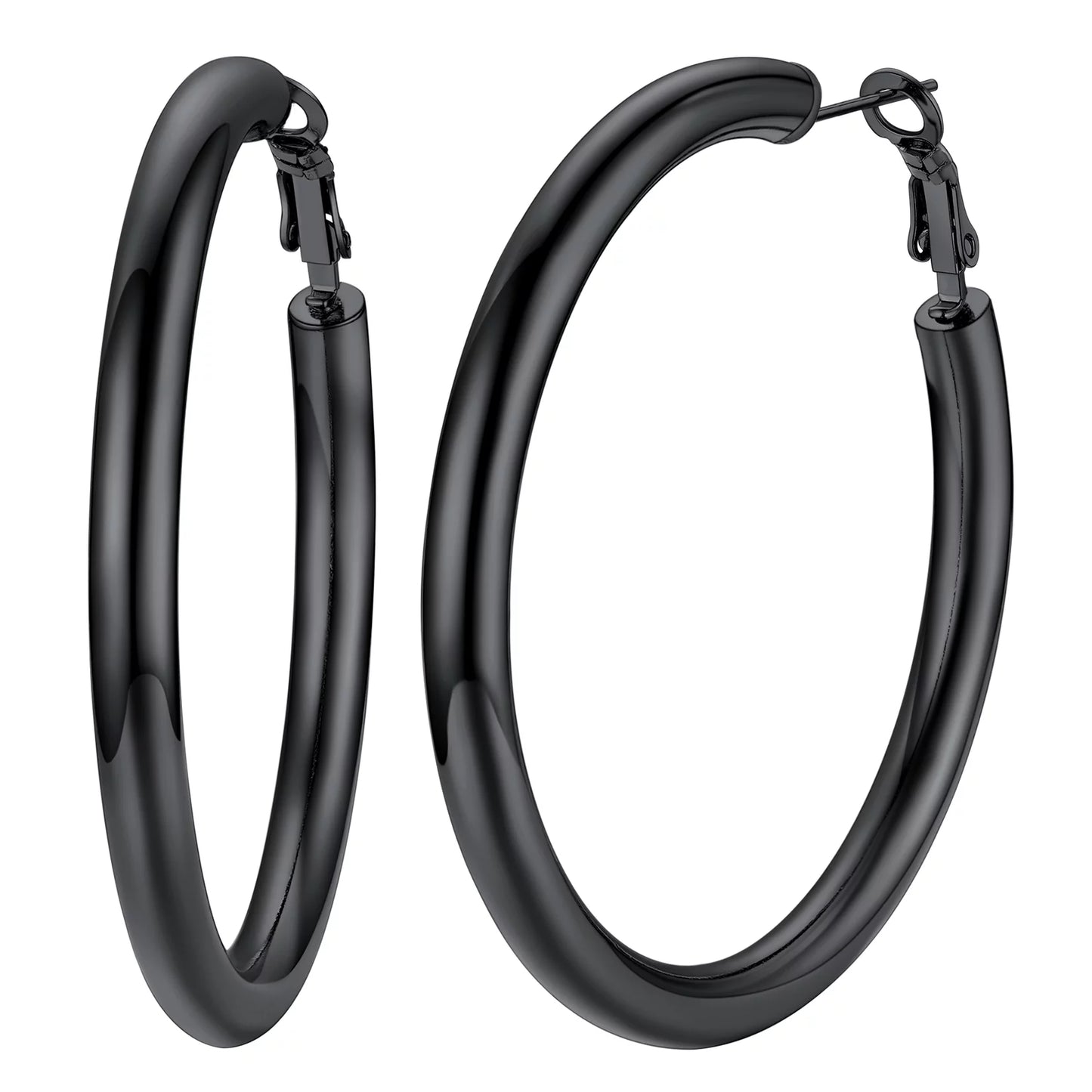 Small 60Mm Black Tube Hoop Earrings Women Girls with Sterling Silver Post