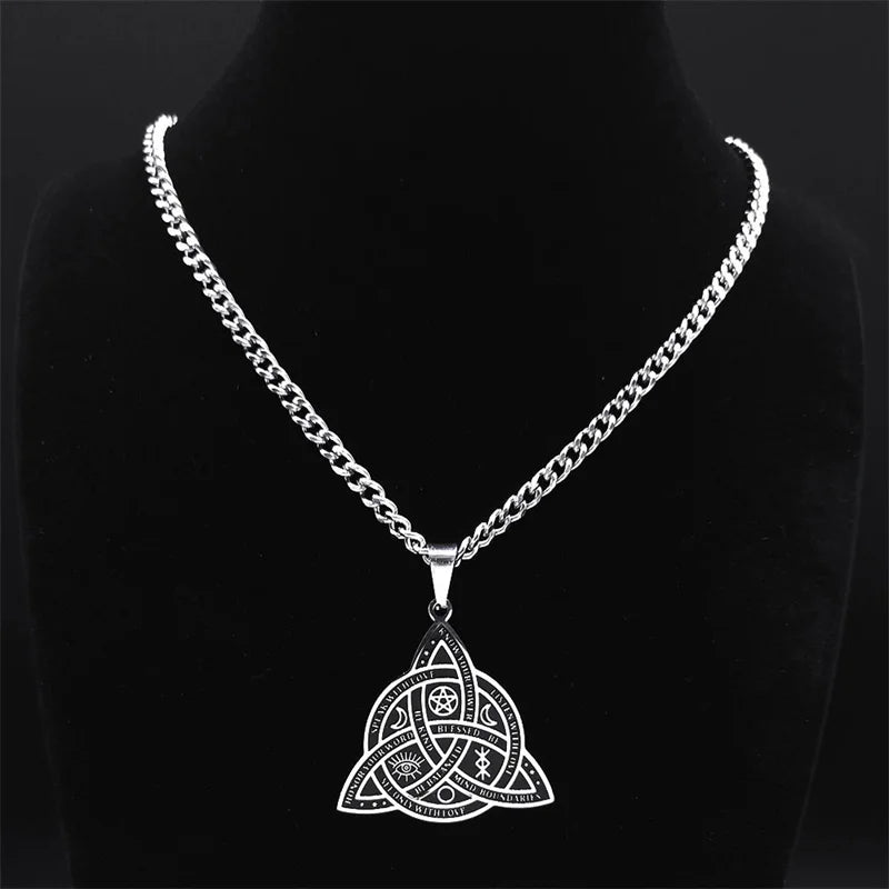 Viking Witch Celtic Knot Pendant Necklace Stainless Steel Men Chain Odin Gothic Necklace Protection Amulet Jewelry Nudo De Bruja