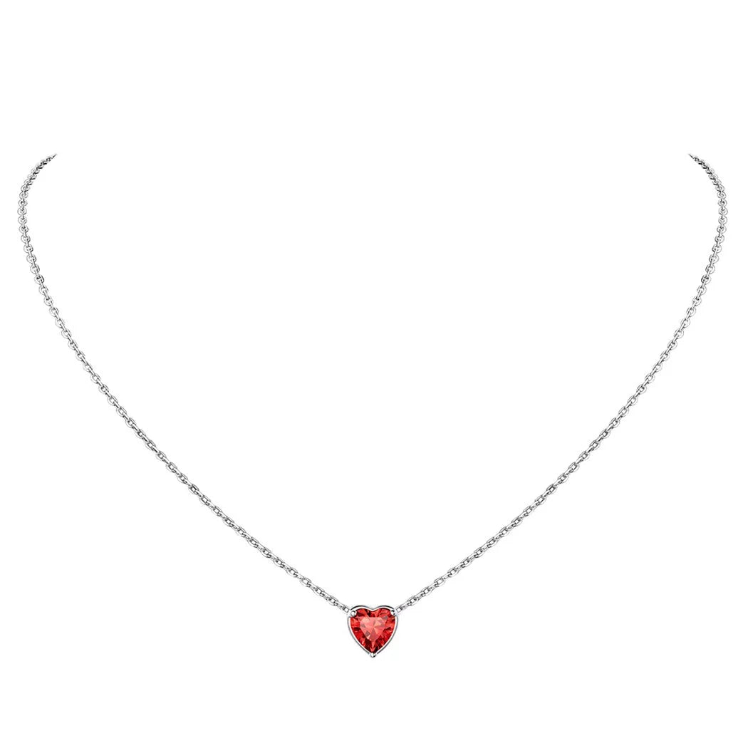 Women 925 Sterling Silver Birthstone Love Heart Necklace, Birthday Valentines Gift