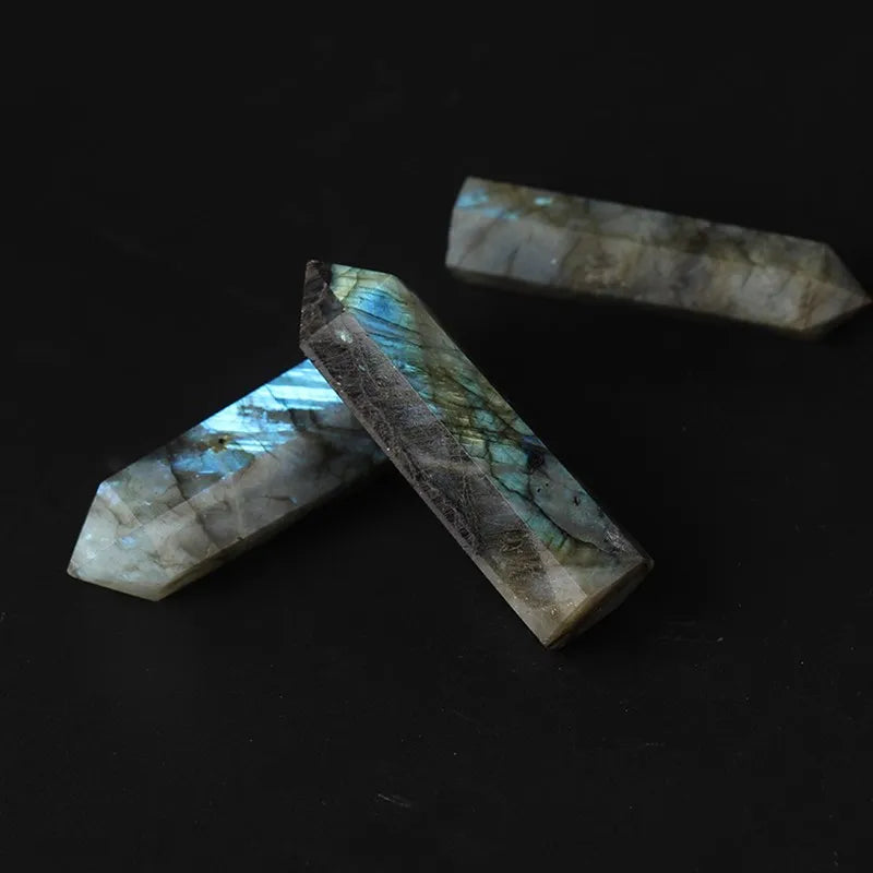 Natural Crystal Labradorite Hexagonal Column Crystal Point Mineral Ornament Healing Wand Home Decor DIY Gift Decoration Wicca