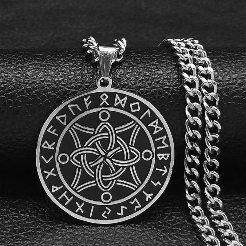 Viking Witch Celtic Knot Pendant Necklace Stainless Steel Men Chain Odin Gothic Necklace Protection Amulet Jewelry Nudo De Bruja