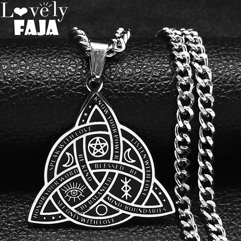 Viking Witch Celtic Knot Pendant Necklace Stainless Steel Men Chain Odin Gothic Necklace Protection Amulet Jewelry Nudo De Bruja