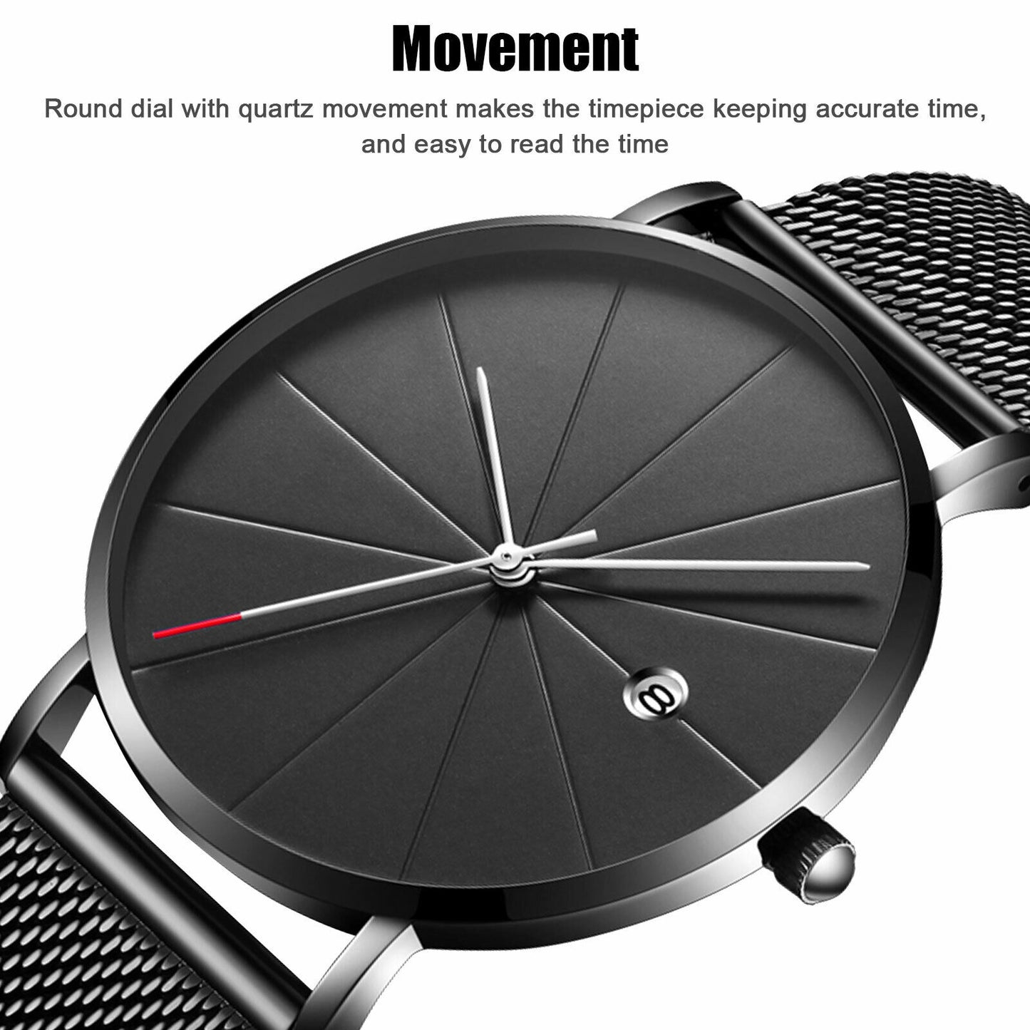 Trendy Men'S Ultra Thin Minimalist Quartz Watch Stainless Steel Sport Wristwatch