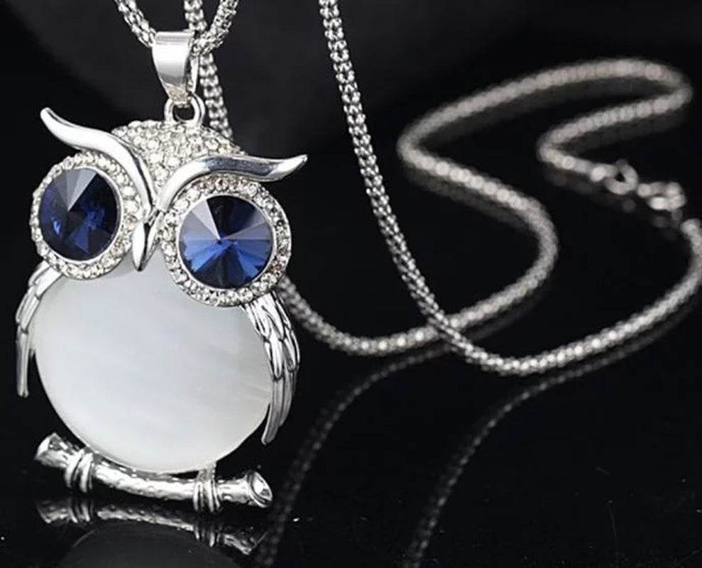 Real Necklace for Women Diamond Pendant Owl Women Jewelry Chain Sweater Long Necklace Necklaces Pendants Water Drop Necklace White