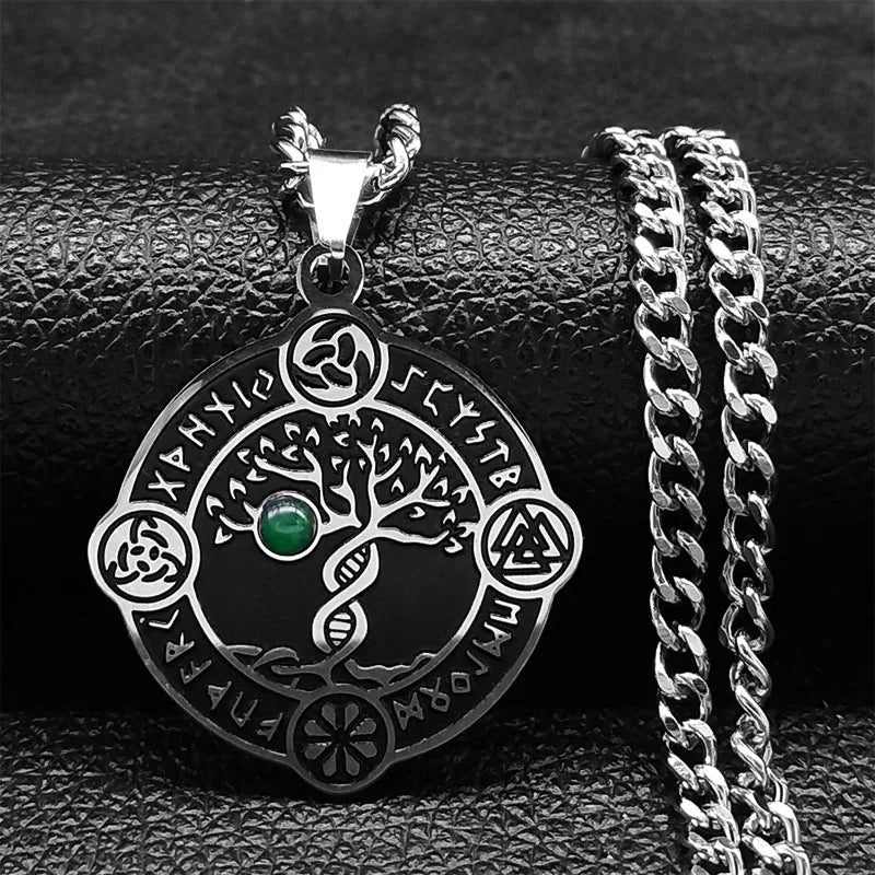 Viking Witch Celtic Knot Pendant Necklace Stainless Steel Men Chain Odin Gothic Necklace Protection Amulet Jewelry Nudo De Bruja