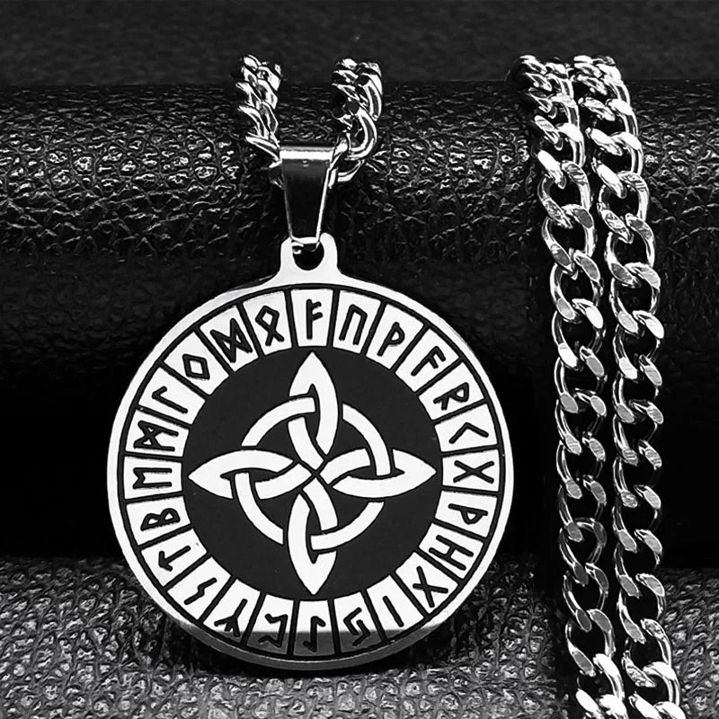 Viking Witch Celtic Knot Pendant Necklace Stainless Steel Men Chain Odin Gothic Necklace Protection Amulet Jewelry Nudo De Bruja