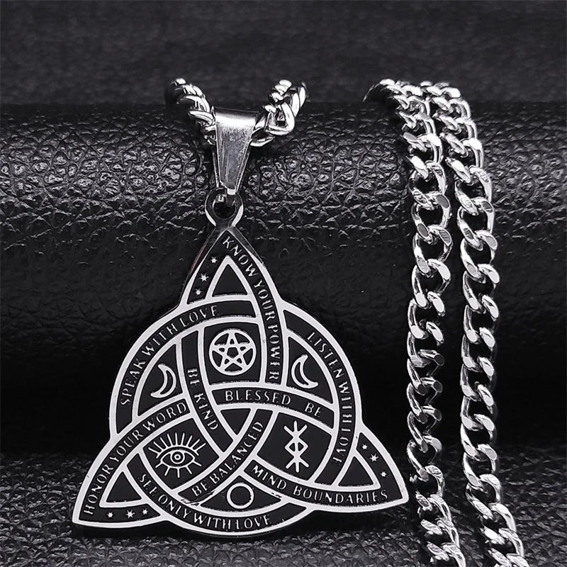 Viking Witch Celtic Knot Pendant Necklace Stainless Steel Men Chain Odin Gothic Necklace Protection Amulet Jewelry Nudo De Bruja