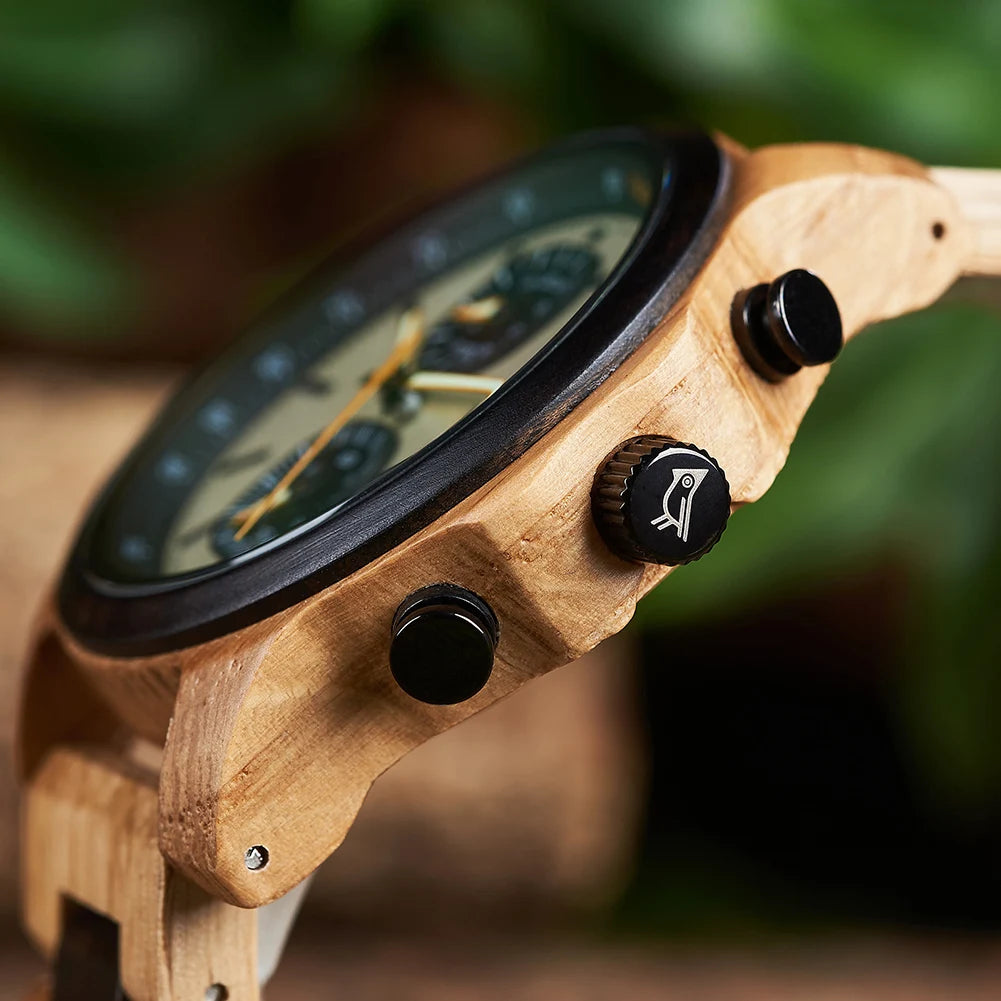 Men'S Wooden Watches Fashion Quartz Wrist Watch for Men Chronograph Clock with Wood Gift Box Reloj Hombre Custom