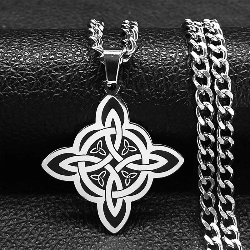 Viking Witch Celtic Knot Pendant Necklace Stainless Steel Men Chain Odin Gothic Necklace Protection Amulet Jewelry Nudo De Bruja