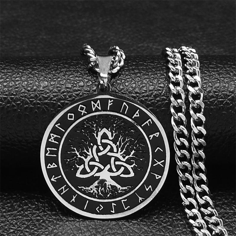 Viking Witch Celtic Knot Pendant Necklace Stainless Steel Men Chain Odin Gothic Necklace Protection Amulet Jewelry Nudo De Bruja