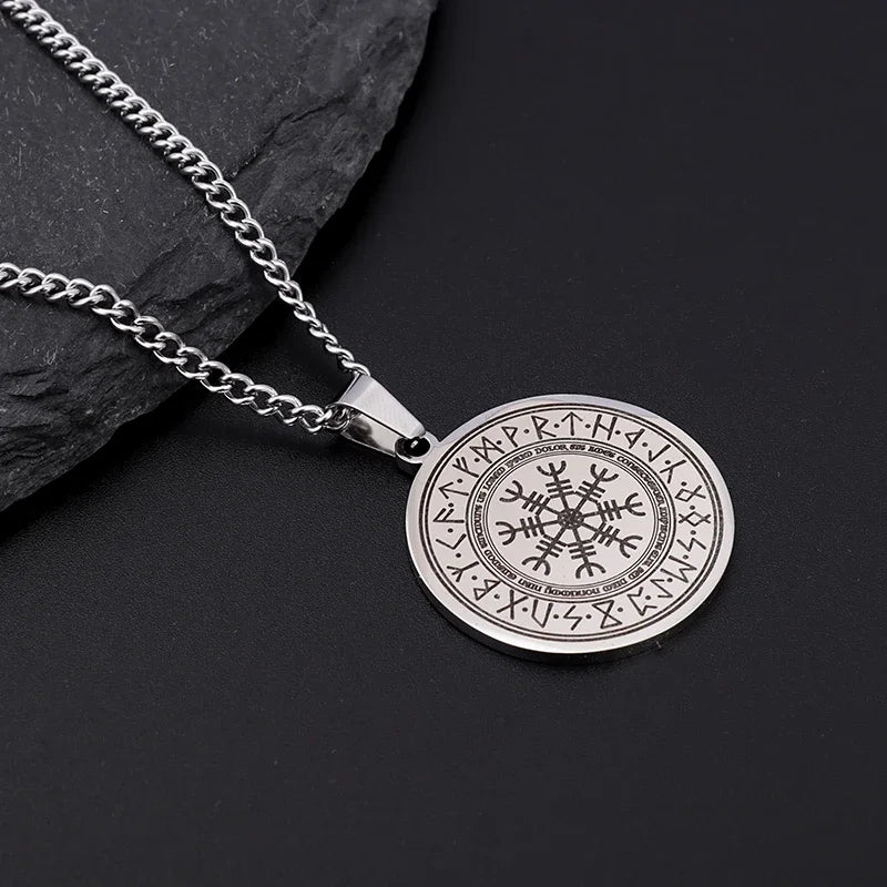 Vintage Compass Medal Pendant Stainless Steel Necklace Mens High Quality round Hip Hop Trend Jewelry Gifts Wholesale