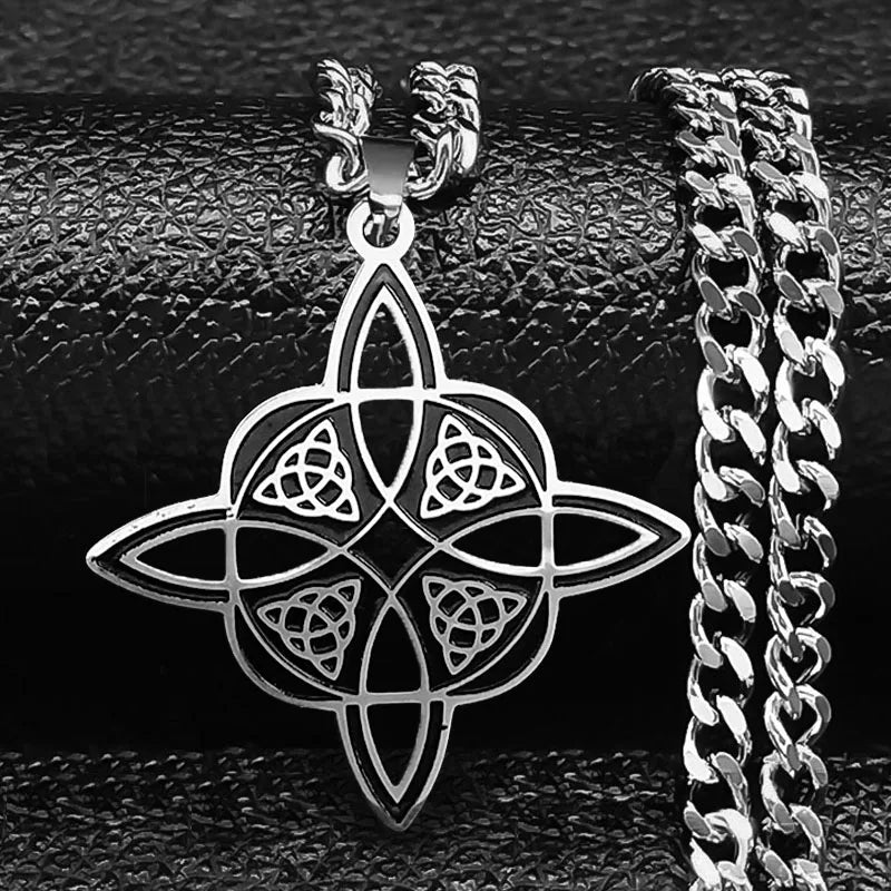 Viking Witch Celtic Knot Pendant Necklace Stainless Steel Men Chain Odin Gothic Necklace Protection Amulet Jewelry Nudo De Bruja