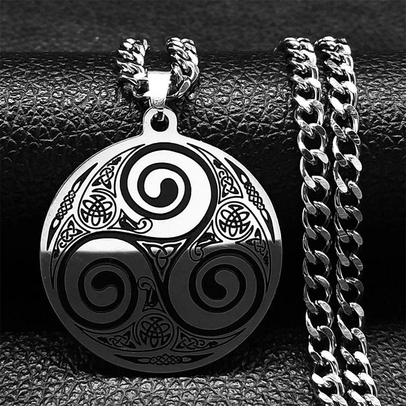 Viking Witch Celtic Knot Pendant Necklace Stainless Steel Men Chain Odin Gothic Necklace Protection Amulet Jewelry Nudo De Bruja