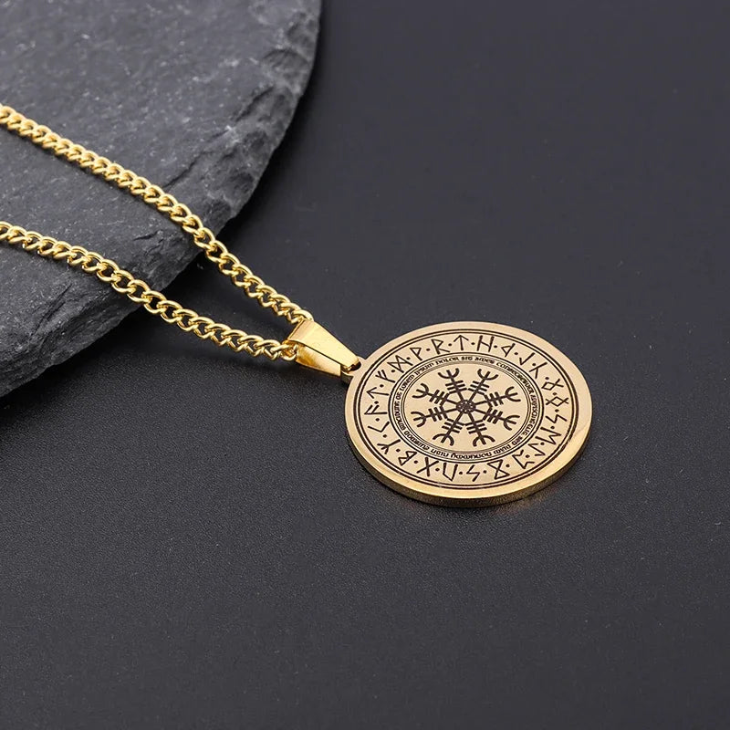 Vintage Compass Medal Pendant Stainless Steel Necklace Mens High Quality round Hip Hop Trend Jewelry Gifts Wholesale