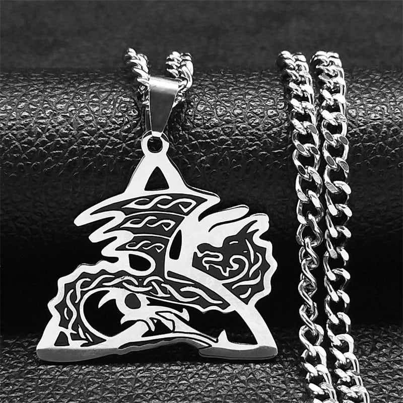 Viking Witch Celtic Knot Pendant Necklace Stainless Steel Men Chain Odin Gothic Necklace Protection Amulet Jewelry Nudo De Bruja