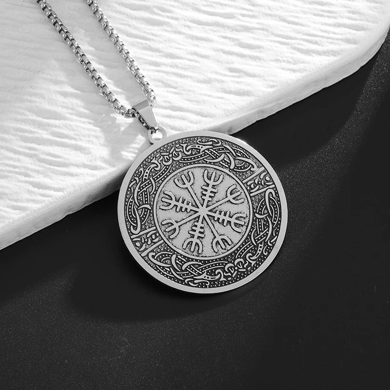 Vintage Compass Medal Pendant Stainless Steel Necklace Mens High Quality round Hip Hop Trend Jewelry Gifts Wholesale