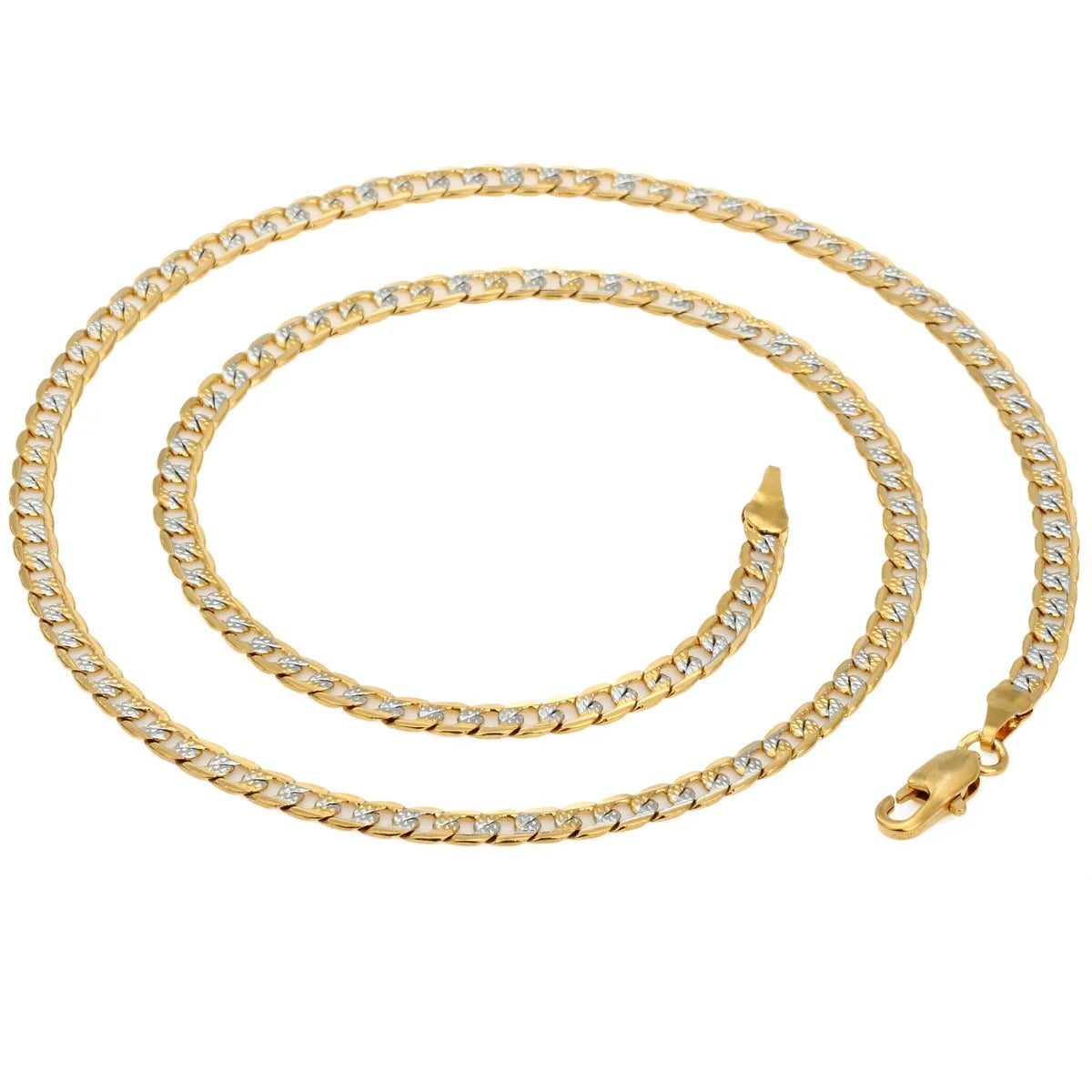 4Mm Hammered Curb Cuban Yellow Gold Filled Necklace Chain Mens Womens Unisex
