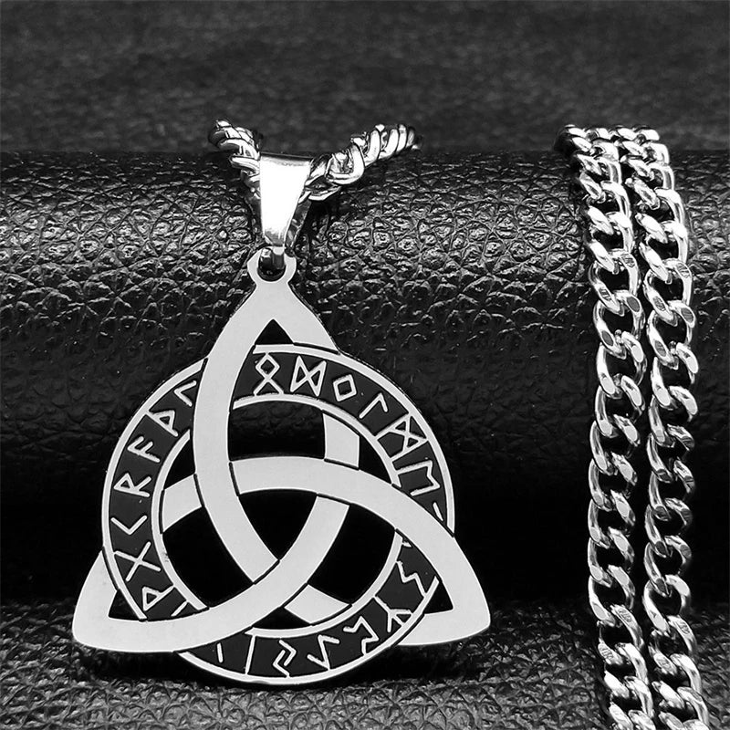 Viking Witch Celtic Knot Pendant Necklace Stainless Steel Men Chain Odin Gothic Necklace Protection Amulet Jewelry Nudo De Bruja