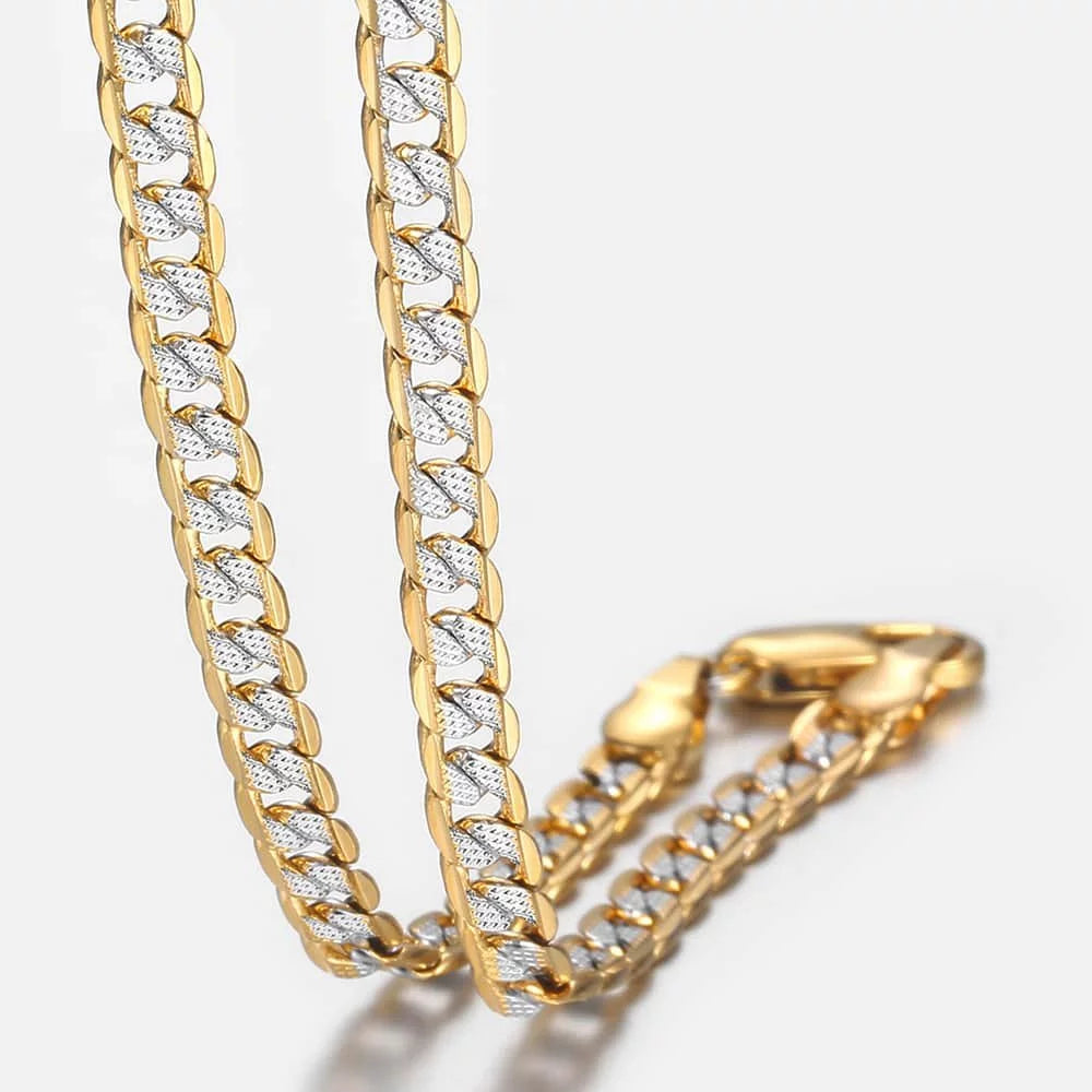 4Mm Hammered Curb Cuban Yellow Gold Filled Necklace Chain Mens Womens Unisex