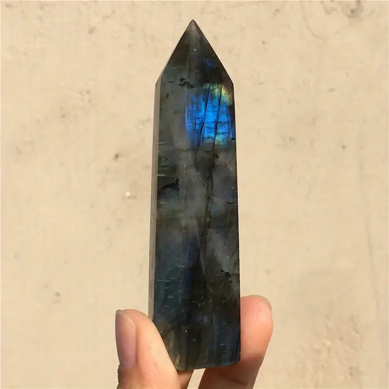 Natural Crystal Labradorite Hexagonal Column Crystal Point Mineral Ornament Healing Wand Home Decor DIY Gift Decoration Wicca