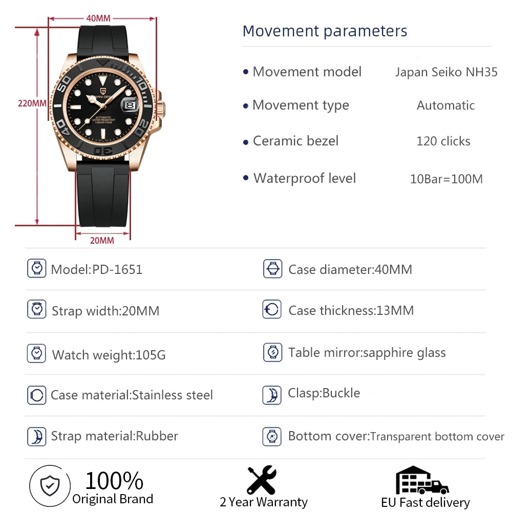 V3 New Luxury Men'S Mechanical Watches 120 Clicks 40MM AR Coated Sapphire Glass Men'S Automatic Watches Relojes