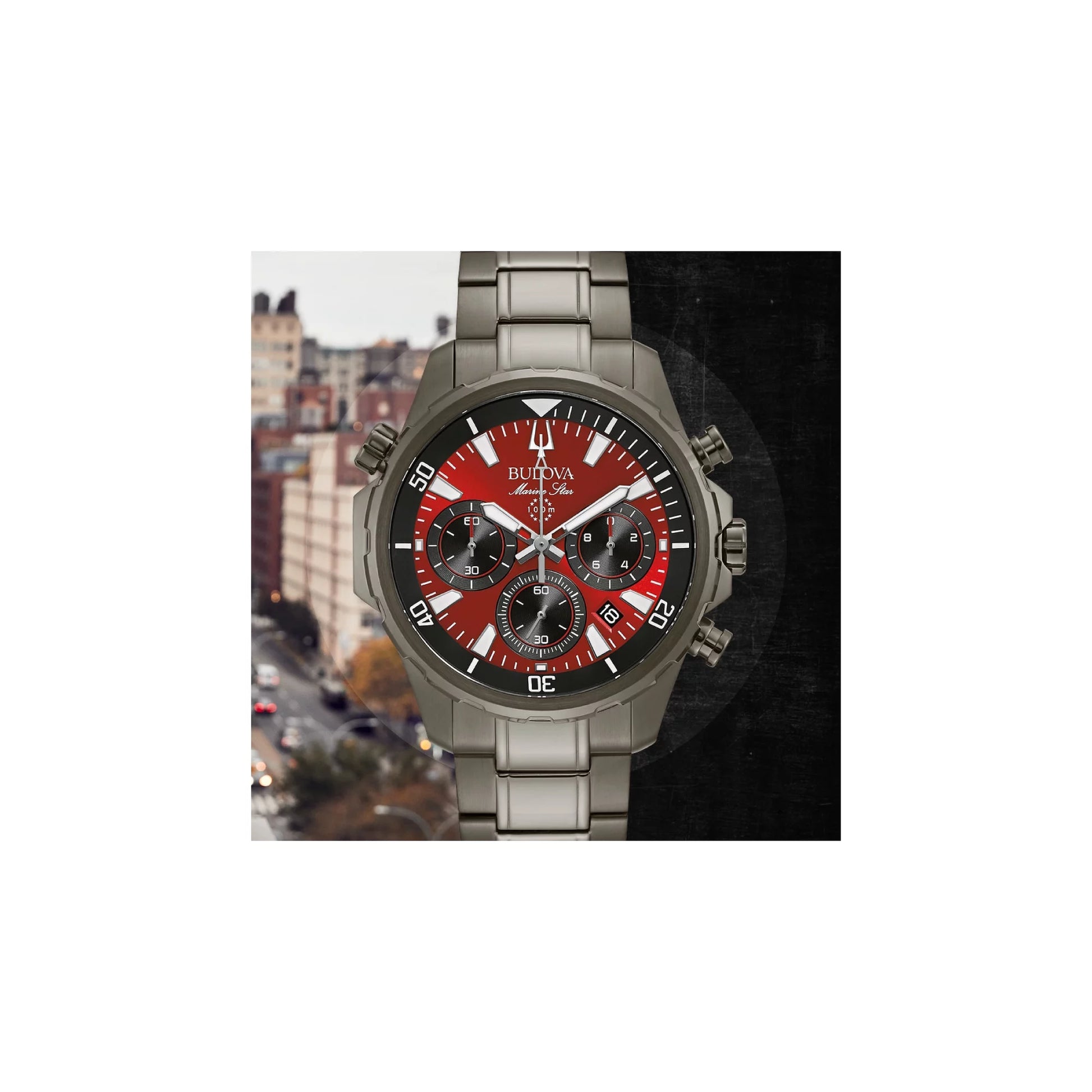 Marine Star Chronograph Quartz Red Dial Men'S Watch 98B350