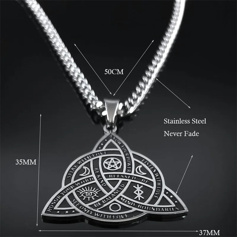 Viking Witch Celtic Knot Pendant Necklace Stainless Steel Men Chain Odin Gothic Necklace Protection Amulet Jewelry Nudo De Bruja