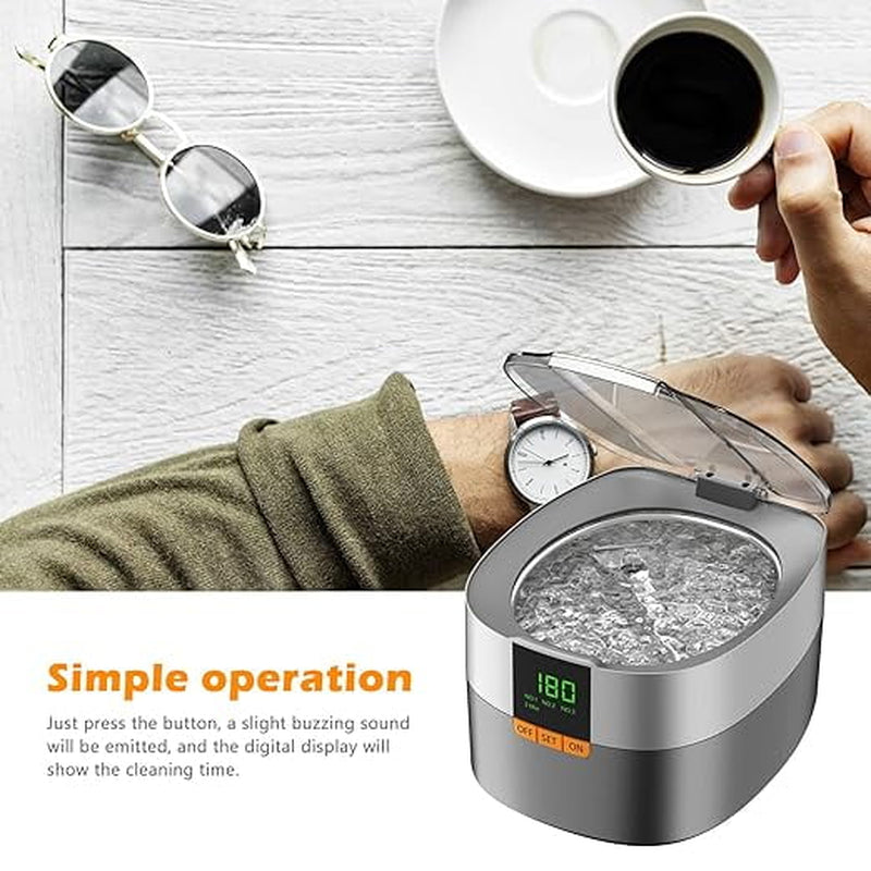 Ultrasonic Jewelry Cleaner, 750Ml Sonic Cleaner with Digital Timer for Eyeglasses, Rings, Coins，Silver，Denture Ultrasonic Cleaner Solution for Gifts